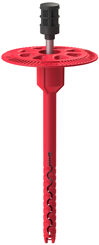 Стена 1MT. Полимерный тарельчатый дюбель с забивным распорным элементом из углеродистой стали с мелкой накаткой и термоизоляционной головкой